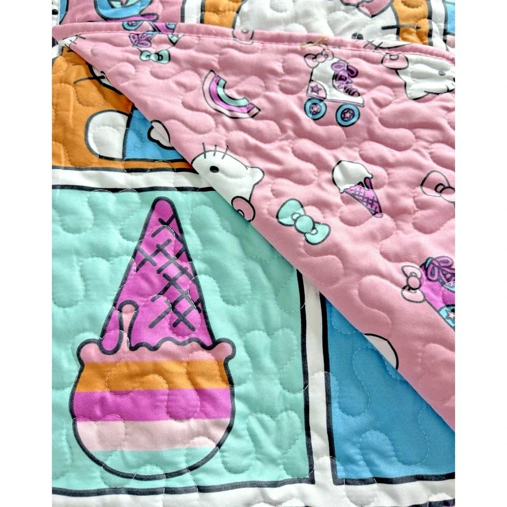 Reversible Quilted Hello Kitty Twin‎ Blanket – Vibrant Multicolor Cozy Style